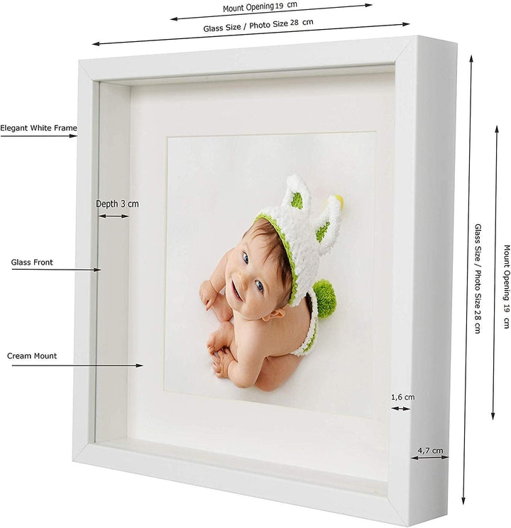 BD ART 30x30 Box 3D Objektrahmen Bilderrahmen (Innenmass Foto 28x28cm) mit Passepartout 20x20 cm, Qu