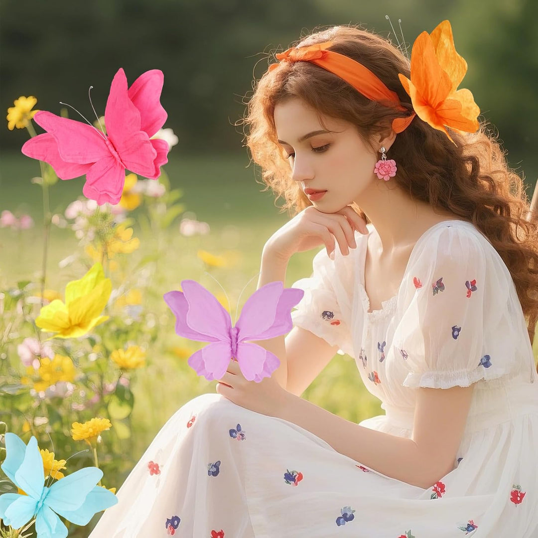 SUNBEAUTY 6 Stück 3D Schmetterling Deko mit Clip Papier Schmetterlinge Deko Bunt Fliegende Schmetter
