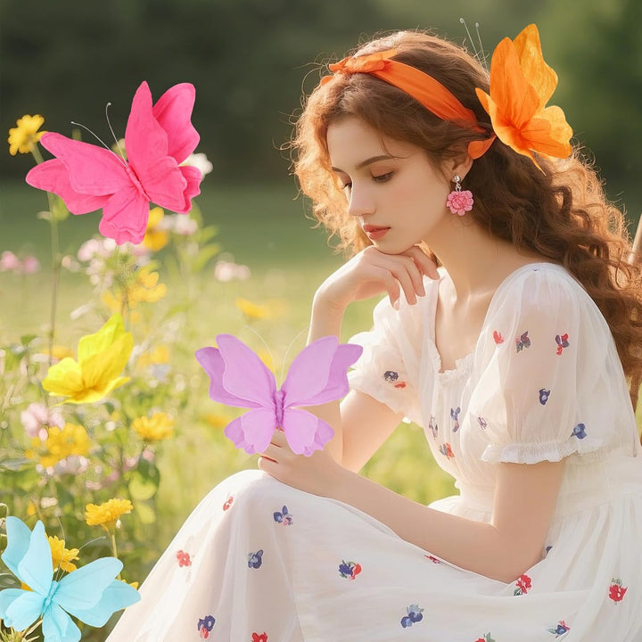 SUNBEAUTY 6 Stück 3D Schmetterling Deko mit Clip Papier Schmetterlinge Deko Bunt Fliegende Schmetter