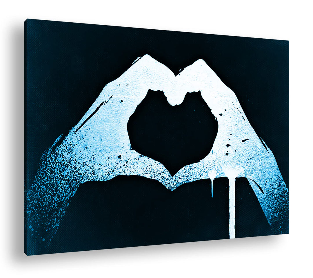 deyoli Zeichnung zwei Hände formen ein Herz Format 80x60 Effekt: Monocrome Blau als Leinwandbild, Mo