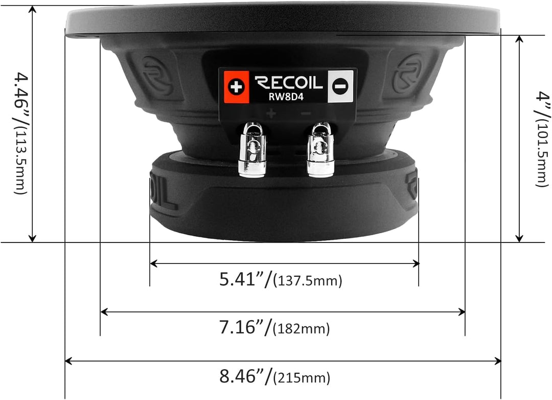 RECOIL IRW8D4 Auto Subwoofer 8 Zoll (20cm) Dual 4 Ohm 400W | 200W RMS, 2" 4-Lagen Schwingspule, Comp