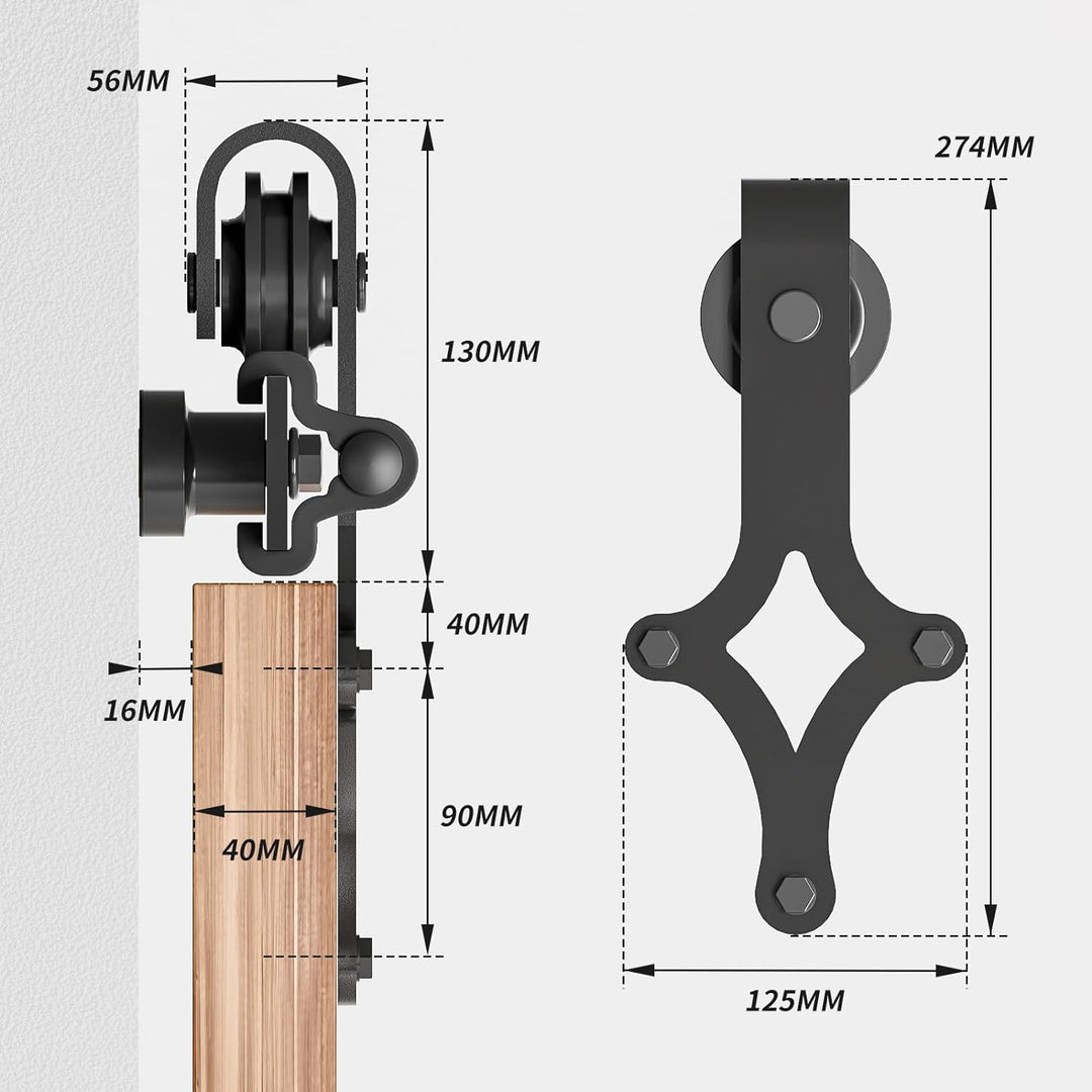 Wolfbird Hardware Kit Scheunentür 200cm-6.6ft Schiebetürsystem Schienen Kit, mit verstellbaren Boden