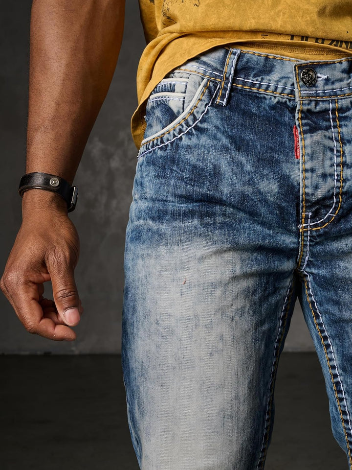 Cipo &amp; Baxx Herren Jeans Hose Used Look Röhrenjeans Straight Fit Kontrastnähte Denim 28W / 30L Cd148