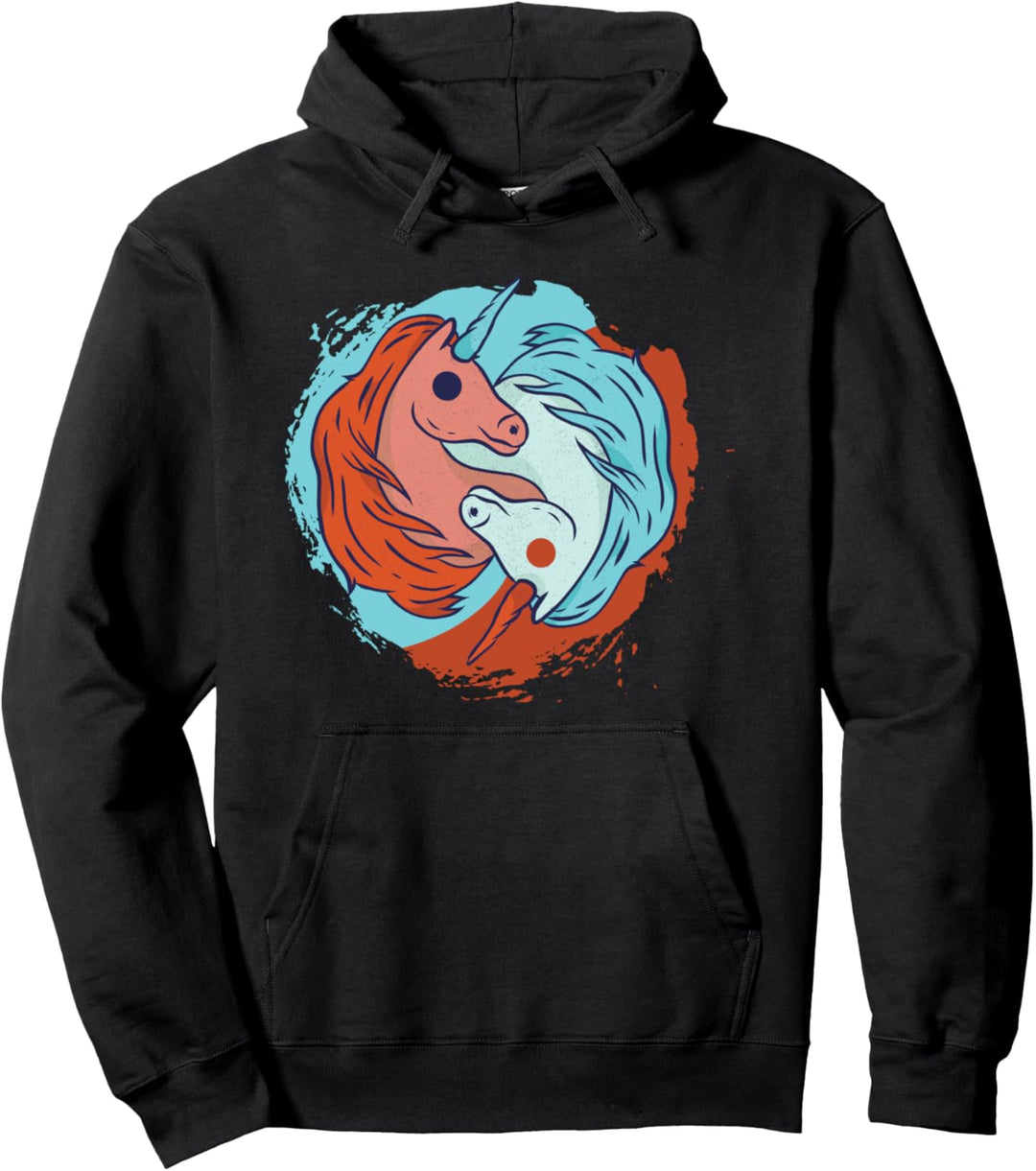 Yin und Yang Farbig Einhorn Regenbogen Fantasie Geschenk Pullover Hoodie