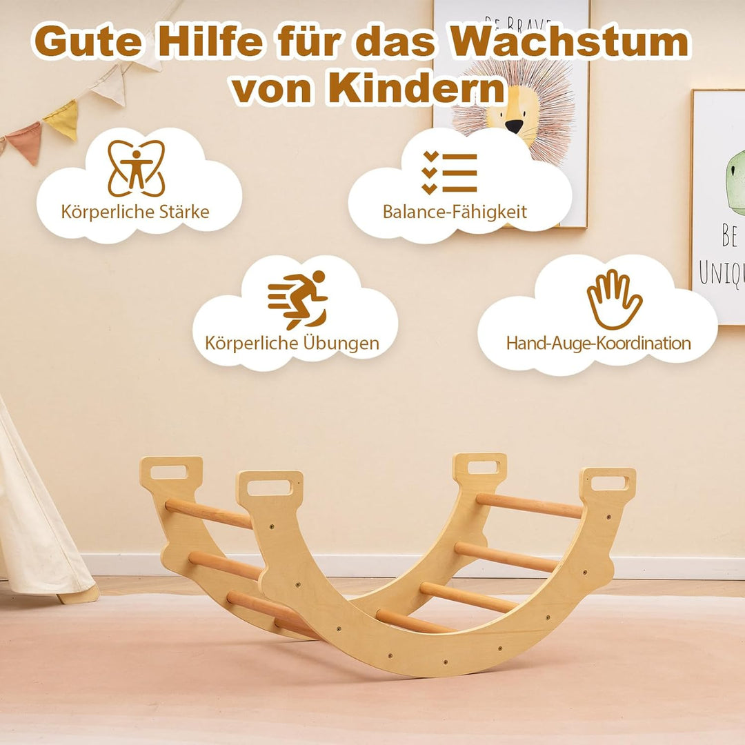 GOPLUS Kinder Kletterbogen mit Kissen, Kletterdreieck Indoor aus Holz, Klettergerüst zum Wippen und