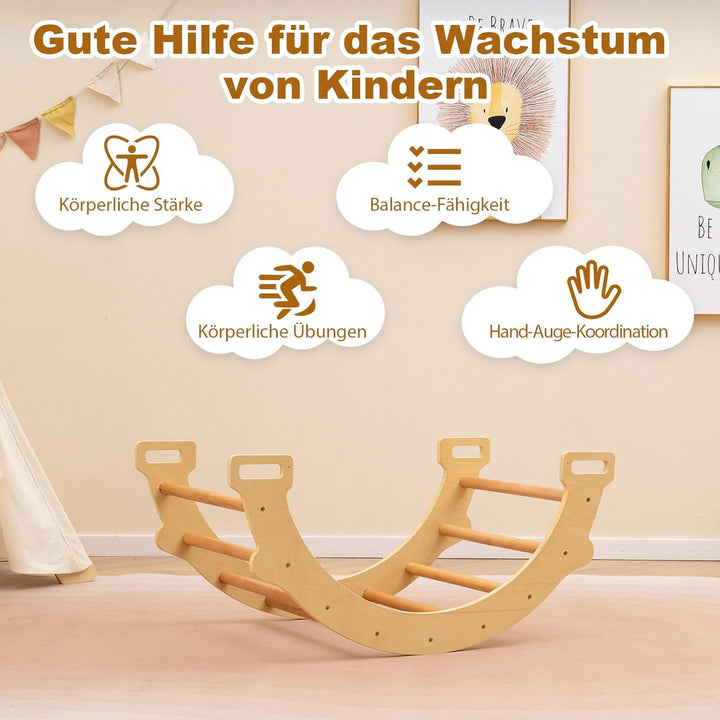 GOPLUS Kinder Kletterbogen mit Kissen, Kletterdreieck Indoor aus Holz, Klettergerüst zum Wippen und