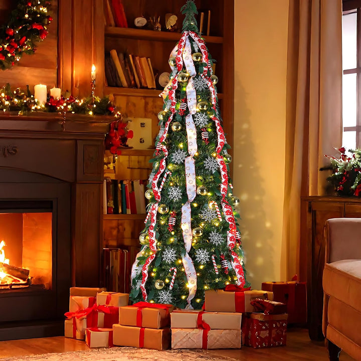 Clevich Pop Up Weihnachtsbaum 120 cm Dunkelgrün, Beleuchtet Christbaum mit 100 LED Lichtern,11 Beleu