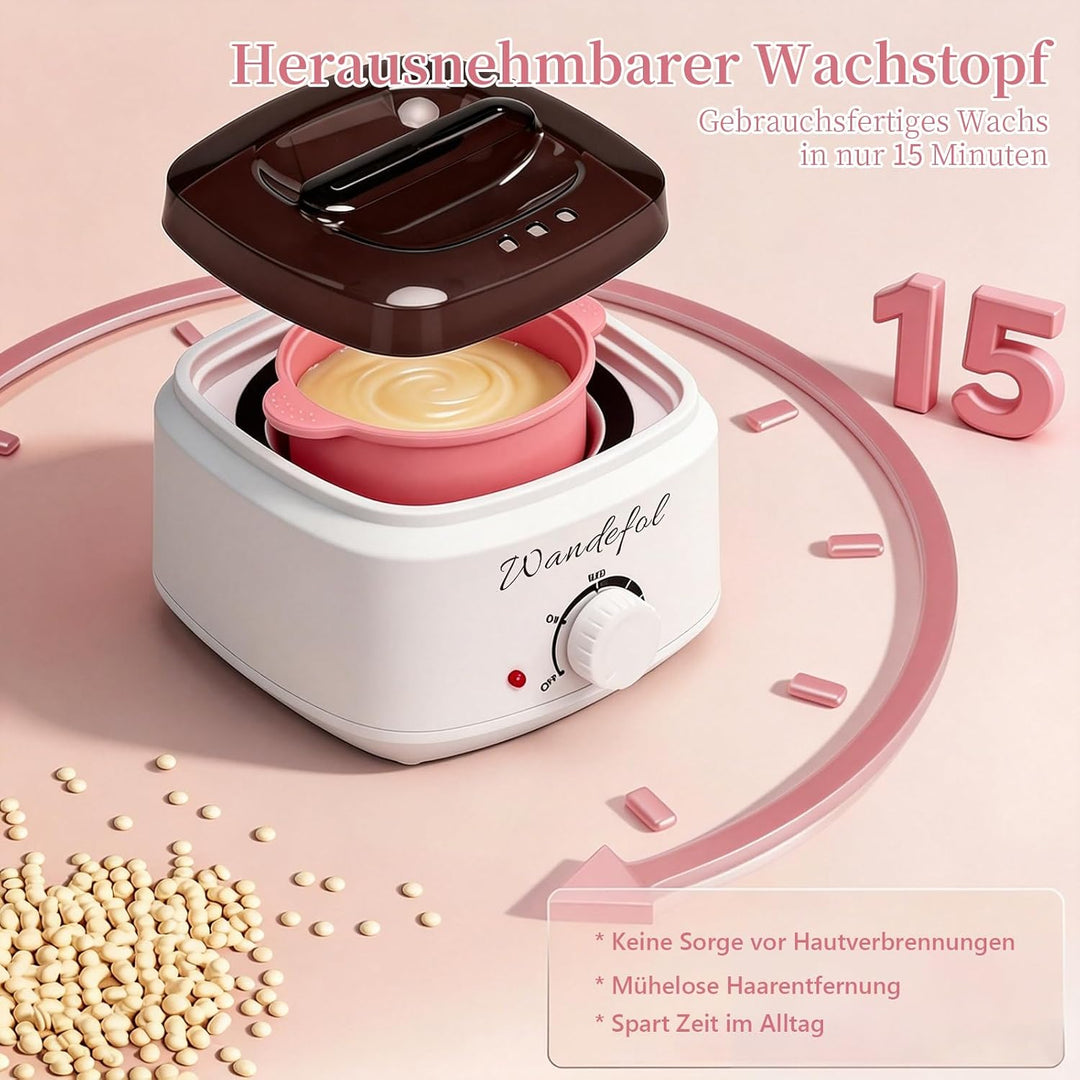 Waxing Set Wax Maschine - Warmwachs Haarentfernung Waxing Kit mit 4X100g Waxing Perlen, Silikonschal
