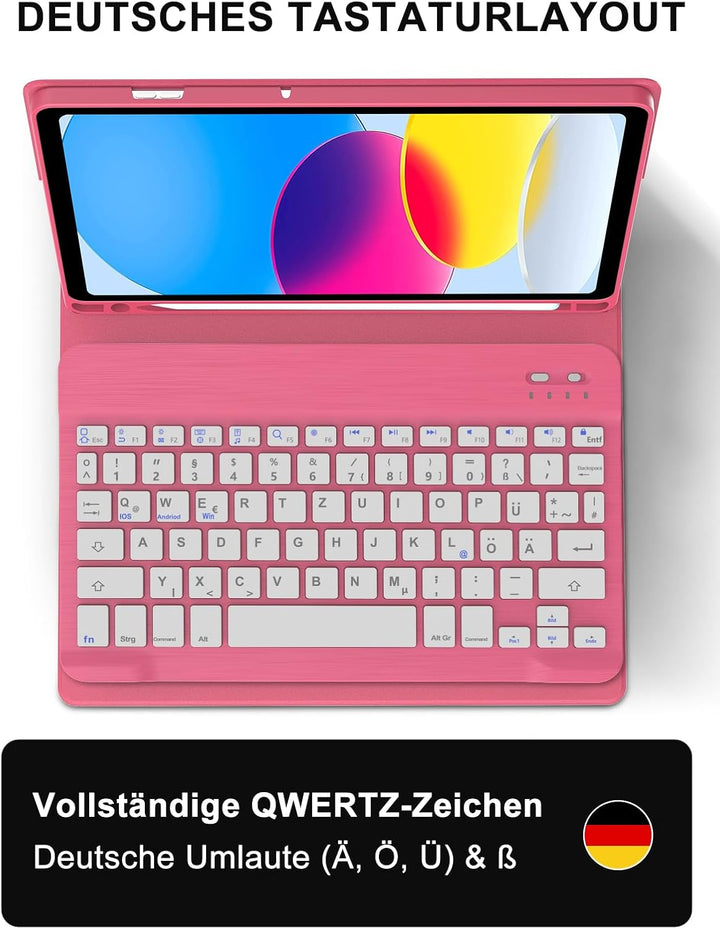 JADEMALL Für iPad Hülle mit DE Tastatur ohne Beleuchtung & Touchpad, Kompatibel mit iPad 11 Generati