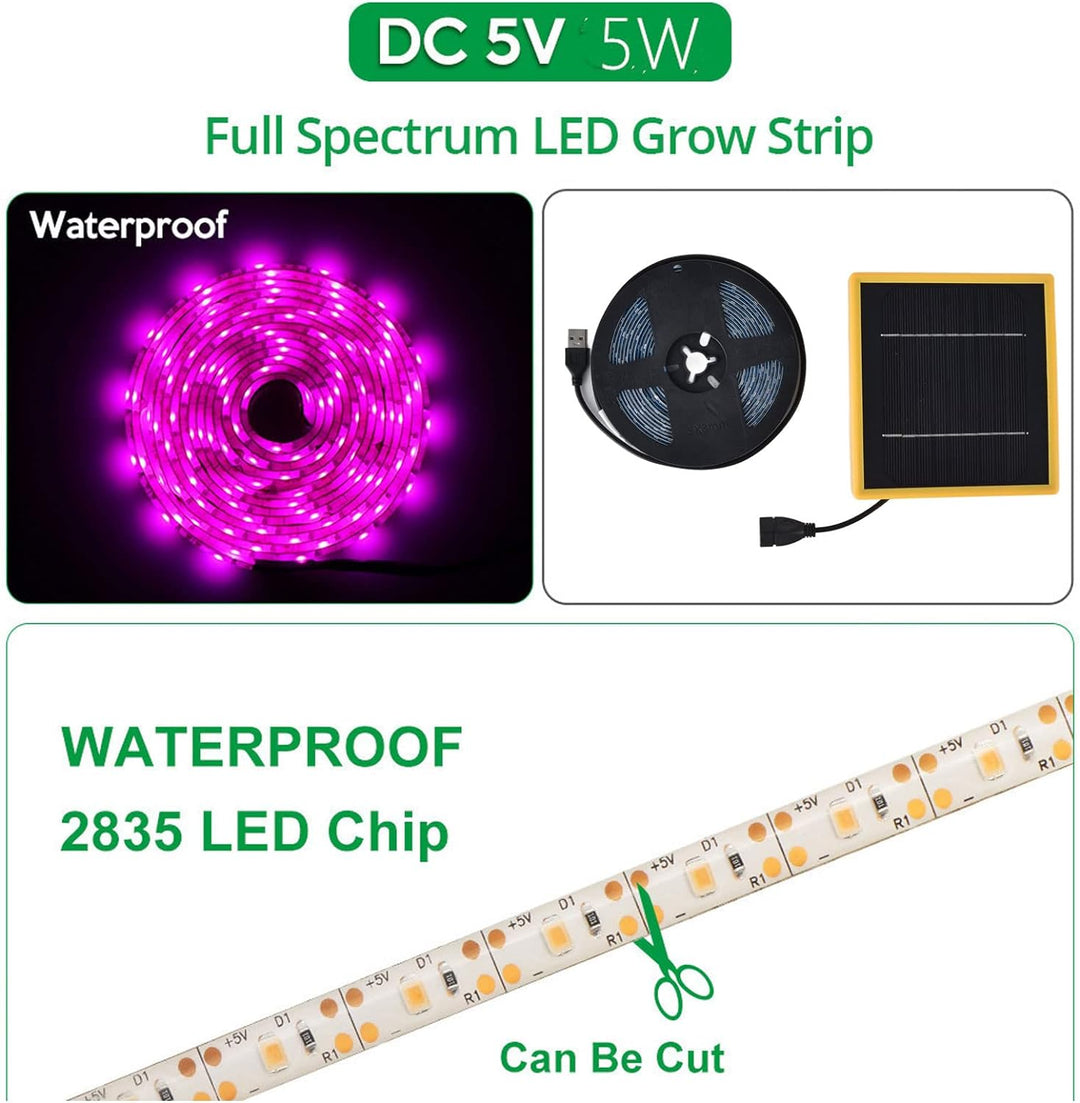 Solar Plant Grow Light Strips, 5 W LED Hoher Lichtstrom FöRdern das Wachstum, Solarpanel-Netzteil, L