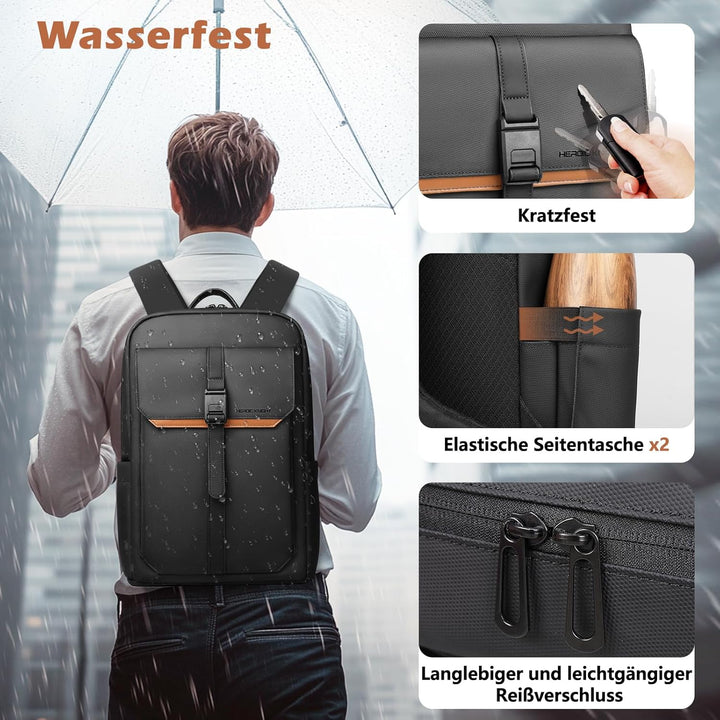 hk Slim Laptop Business Rucksack Herren Damen, rucksack mit 17,3 Zoll laptopfach Wasserdicht, Tagesr