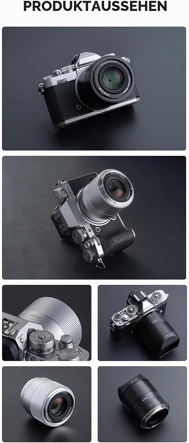 TTArtisan 56 mm F1.8 Autofokus AF Objektiv mit Metallgehäuse, kompatibel mit FujiFilm X Mount, Silbe