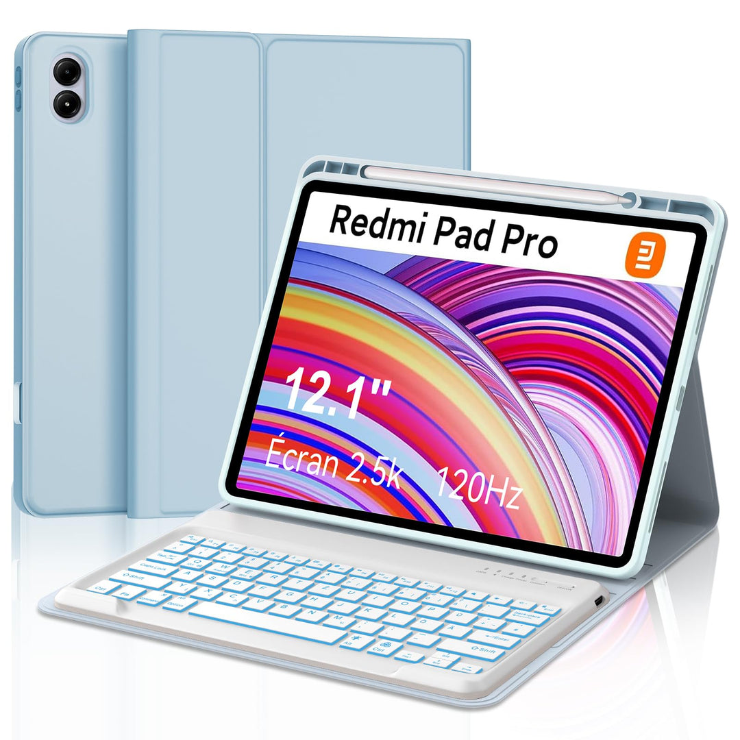 Xiaomi Redmi Pad Pro 12.1 Tastatur Hülle - Xiaomi Pad Poco 12.1 Zoll 2024, 7 Farben Beleuchtung Magn