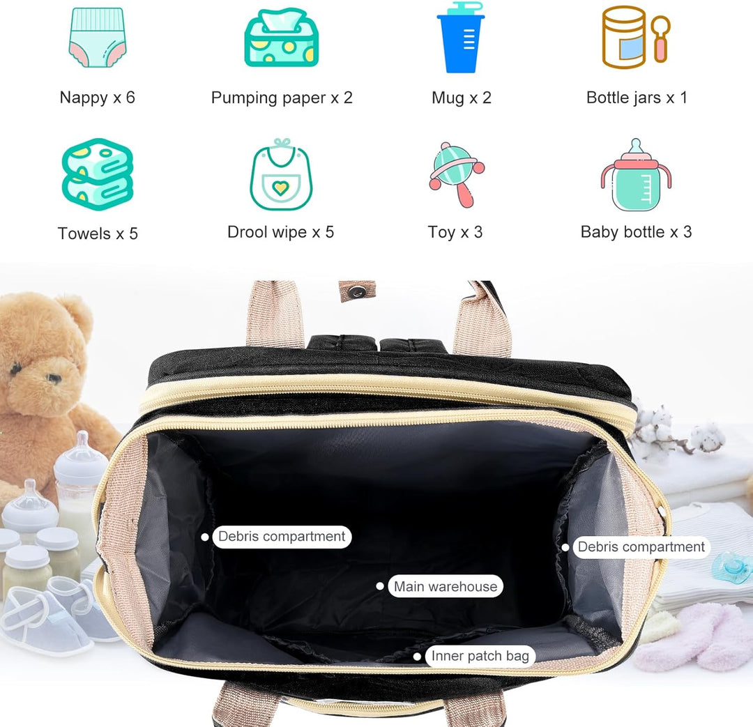 Wickeltasche mit Wickeltaschen, Bett, grosses Fassungsvermögen, grosse Windeltasche mit Wickelunterl