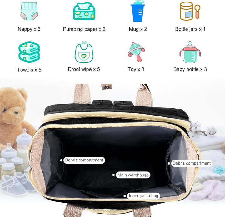 Wickeltasche mit Wickeltaschen, Bett, grosses Fassungsvermögen, grosse Windeltasche mit Wickelunterl