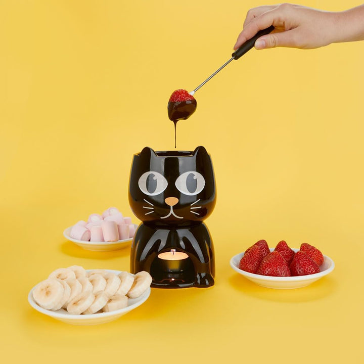 balvi Fondue Wake Cat Farbe Schwarz Wärmeempfindlich, die Katze öffnet beim Erhitzen die Augen Keram