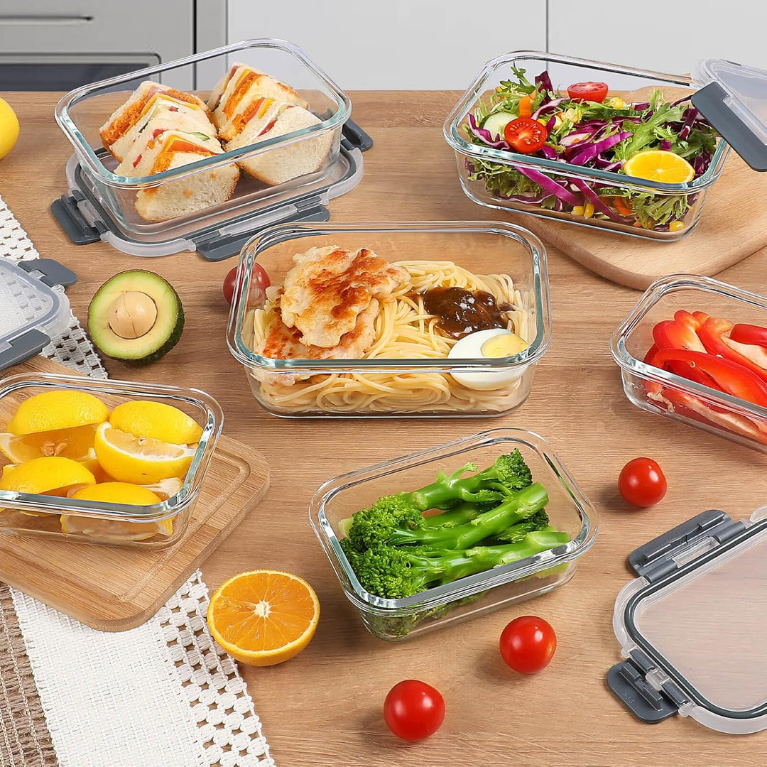 YASHE Glasbehälter mit Deckel, 10 Teile Stapelbar & Luftdicht Meal Prep Boxen Glas für Spülmaschinen