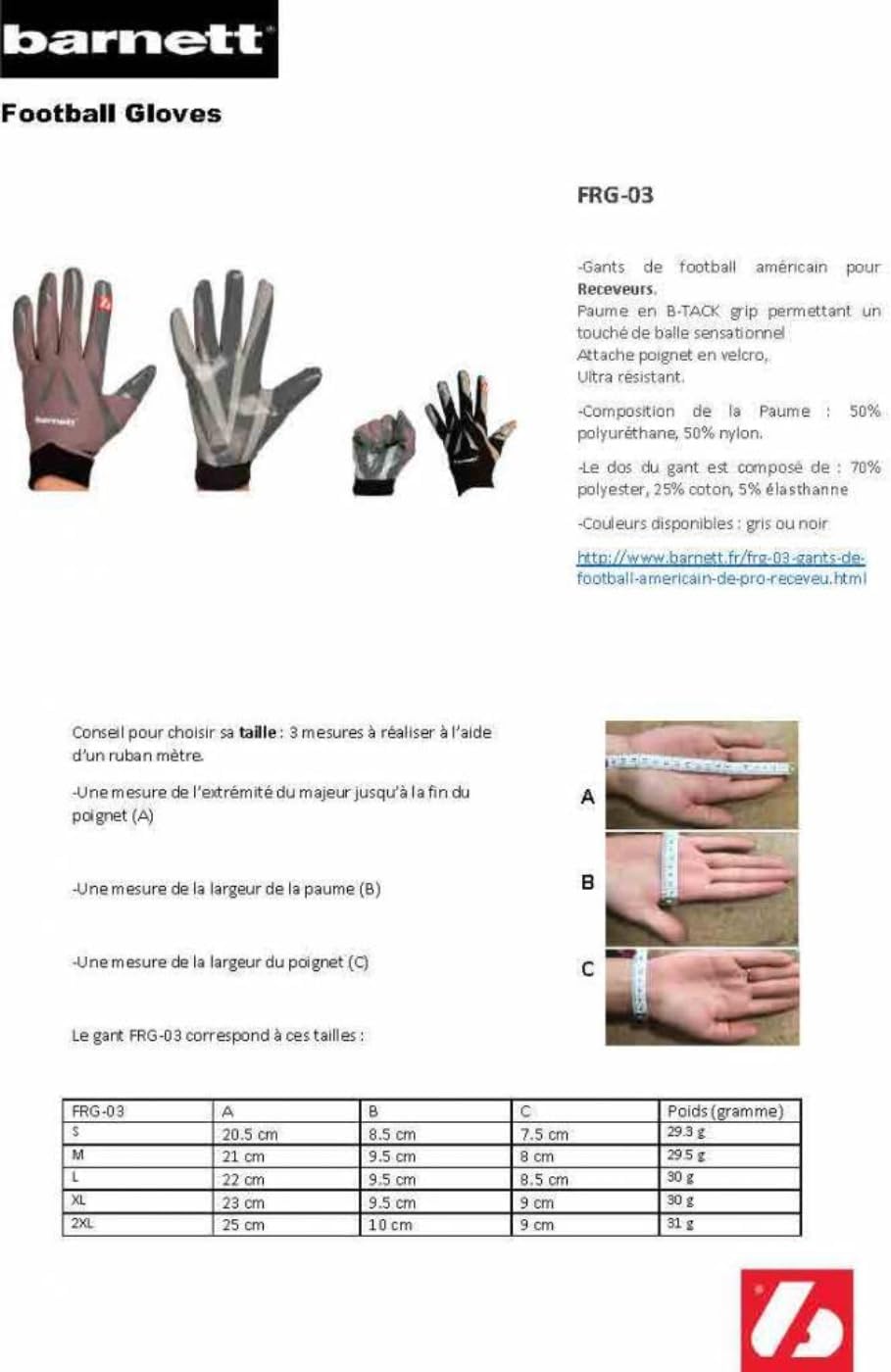 BARNETT FRG-03 Schwarz professionell Receiver Fussball Handschuhe, RE, DB, RB, L