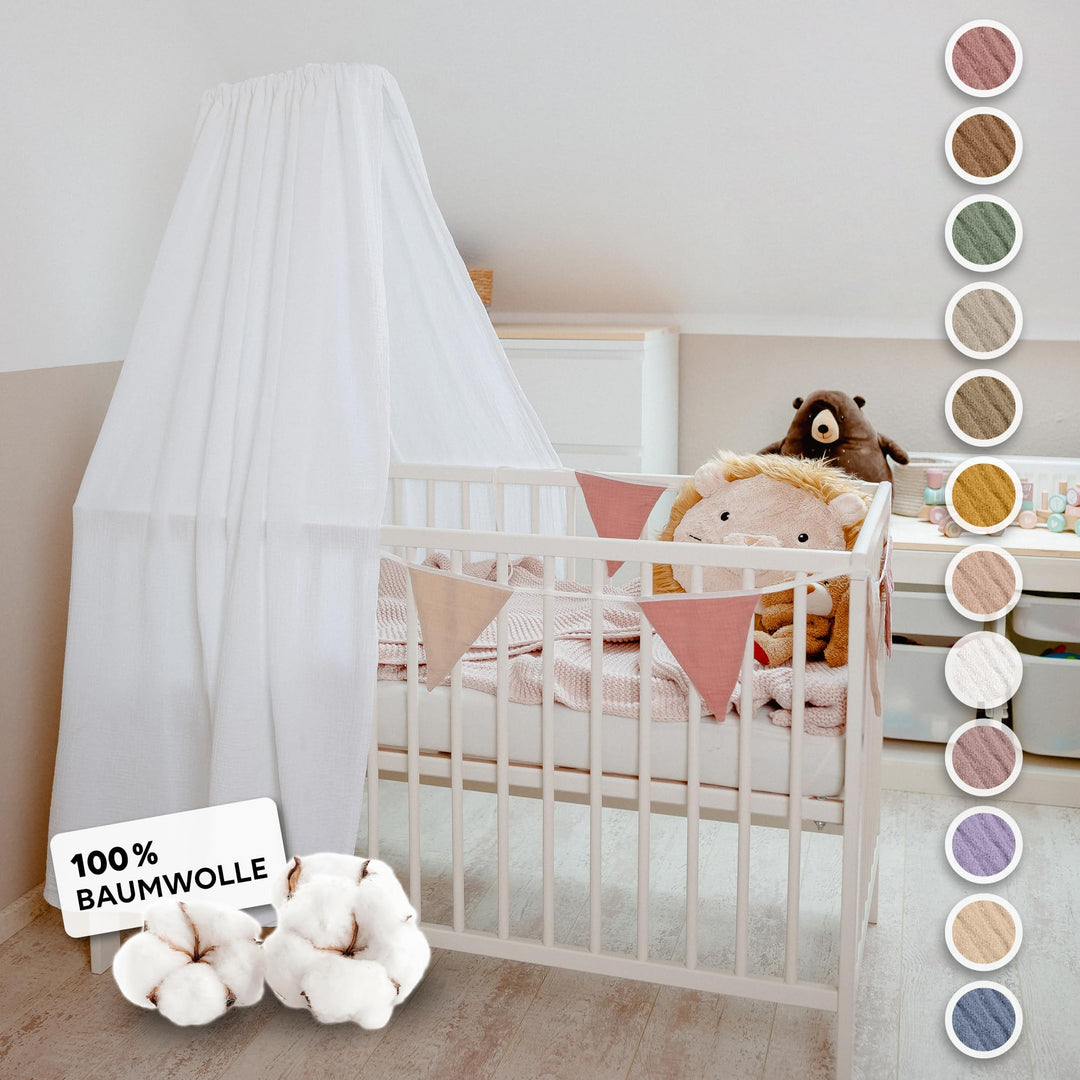 Betthimmel Babybett in 12 Farben [inkl. Himmelstange] - Himmel Babybett aus 100% Baumwolle Musselin