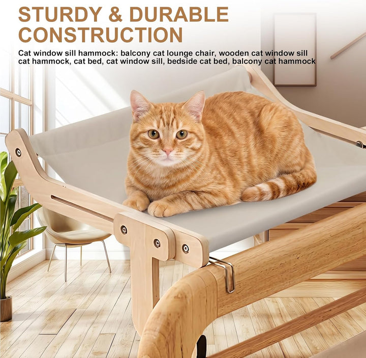 Katzen Hängematte für Fenster, Hängende Katzenhängematte, Katzenliege Balkon, Holz Katze Fenster Sit