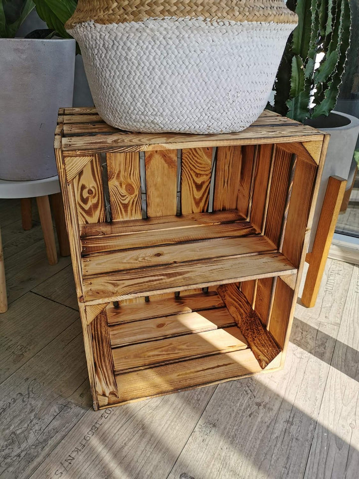 Teramico Holzkiste 50 x 40 x 30cm - Vintage-Look geflammt - Weinkiste Obstkiste Set Dekoration (2er