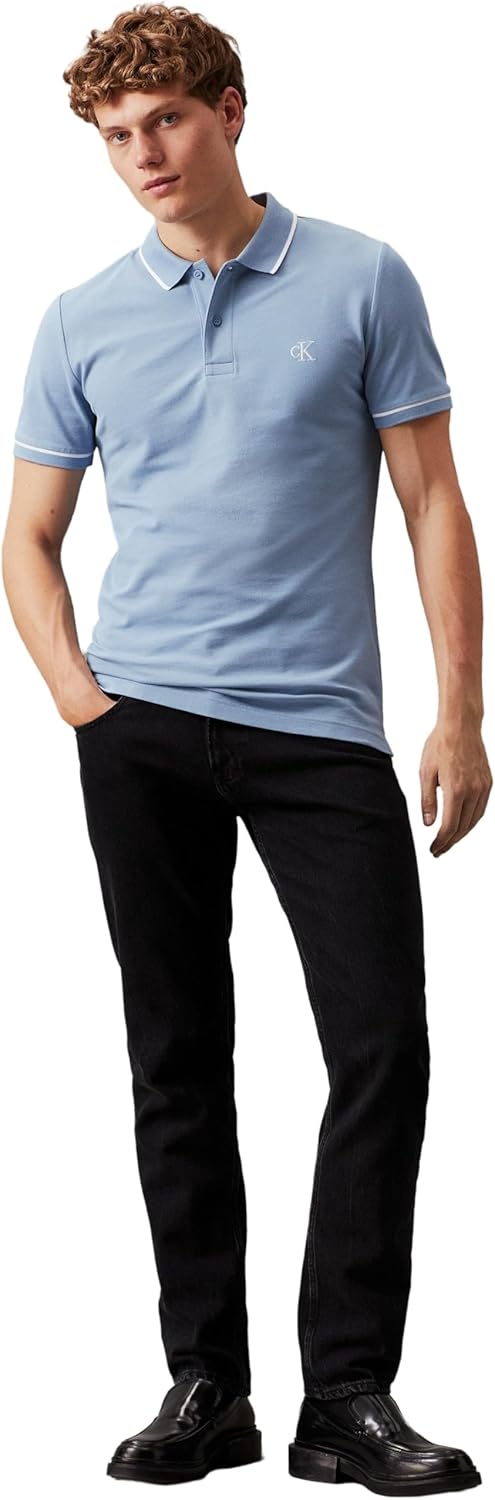 Calvin Klein Herren Kurzarm Poloshirts, XS Blau (Faded Denim)