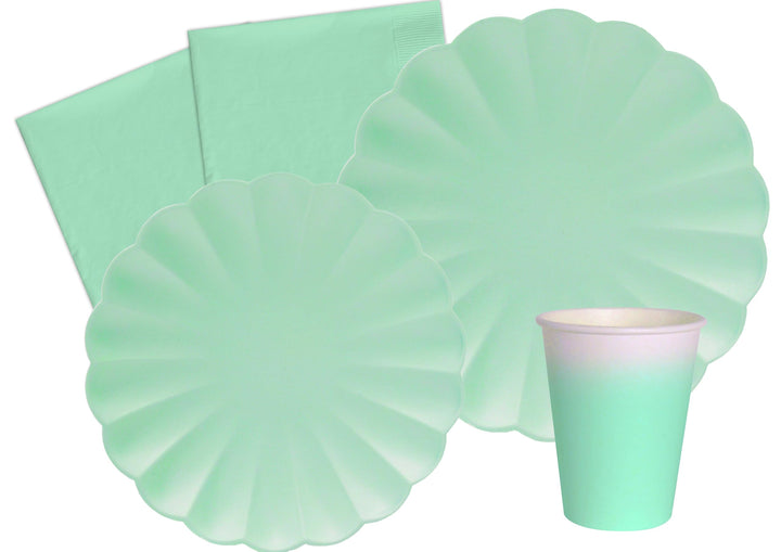 Ciao - Party Tableware Set Flower Shape for 24 People (112 pcs: 24 Plates Ø23cm, 24 Plates Ø18cm, 24