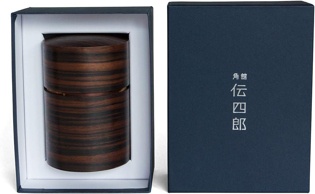 Denshiro - japanische Teedose rund 150g losen Tee, Obizutsu Ebony, braun, Eben-Holz und Kirschbaum-R