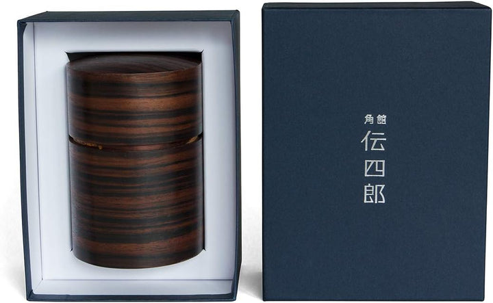 Denshiro - japanische Teedose rund 150g losen Tee, Obizutsu Ebony, braun, Eben-Holz und Kirschbaum-R