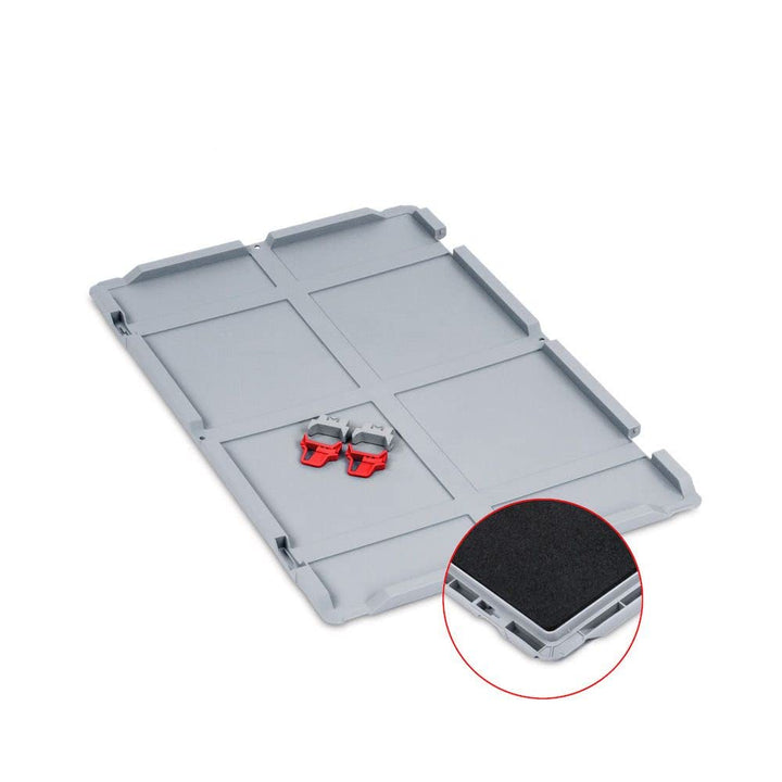 SuperSparSet 10x Scharnierdeckel Set Eurobox NextGen mit Schaumstoff und 2 rote Schiebeschnappversch