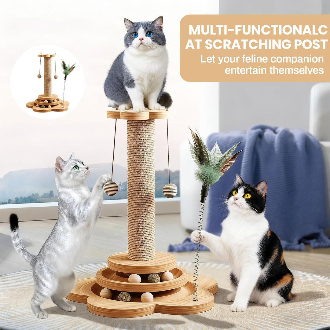 4 in 1 Katzenspielzeug, 46cm Kratzbaum für Katzen Sisal Kratzsäule Klein Kratzbaum mit Hängenden Bäl