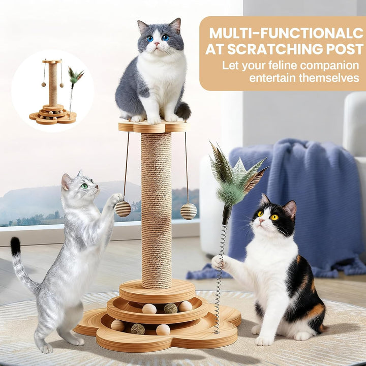 4 in 1 Katzenspielzeug, 46cm Kratzbaum für Katzen Sisal Kratzsäule Klein Kratzbaum mit Hängenden Bäl