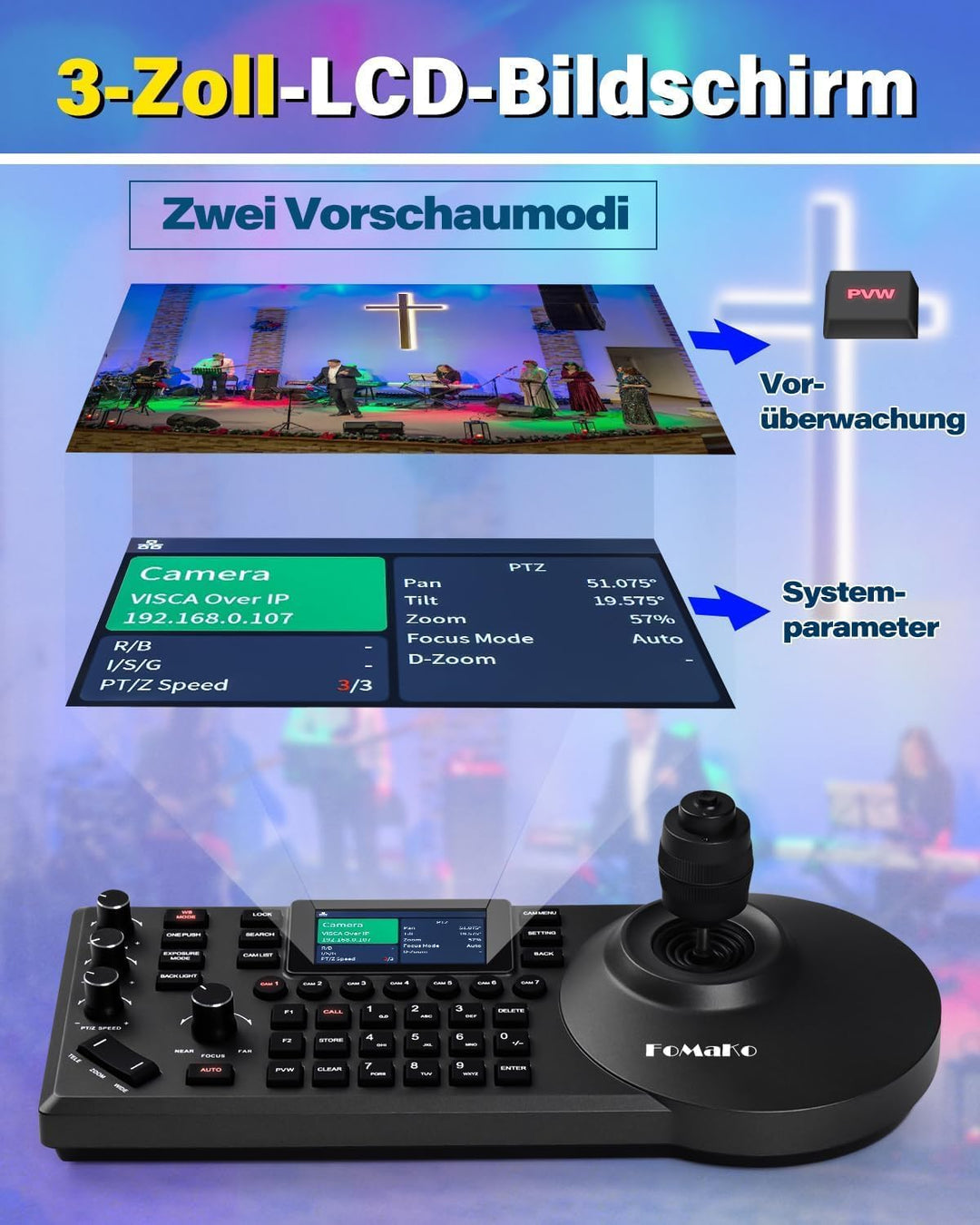 FoMaKo NDI PTZ Kamera Set KI-Auto-Tracking 30x Zoom 1080@60 mit 3G-SDI/HDMI/IP PoE, für YouTube OBS
