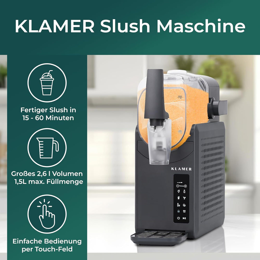 KLAMER Slush Maschine, mit 5 smarten Programmen: Slushie, Cocktail, Milchshake, Frappé, Wein, Automa