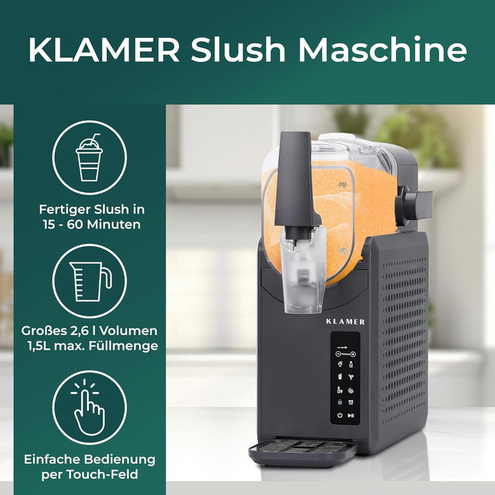 KLAMER Slush Maschine, mit 5 smarten Programmen: Slushie, Cocktail, Milchshake, Frappé, Wein, Automa