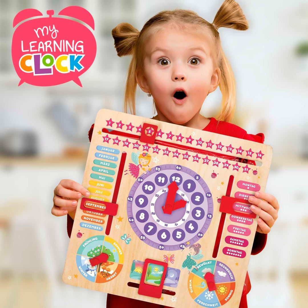 CRAZE My Learning Clock Princess - Lernuhr für Kinder aus Holz, Kalenderuhr zum Lernen für Kinder, L