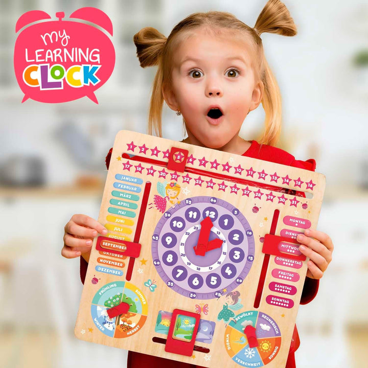 CRAZE My Learning Clock Princess - Lernuhr für Kinder aus Holz, Kalenderuhr zum Lernen für Kinder, L
