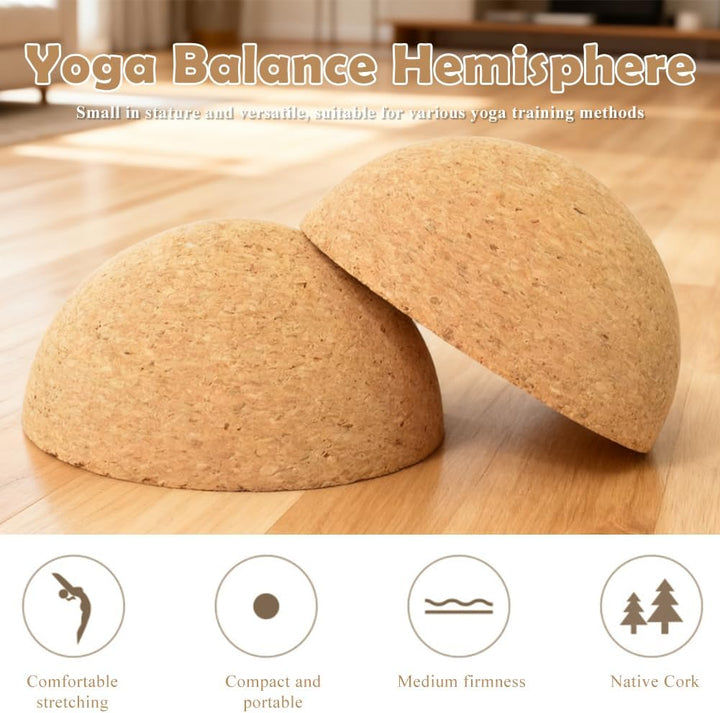 Balance Board Halbkugel aus massivem Kork, Gleichgewichts Trainer für Fitness, Yoga, 15 cm Durchmess