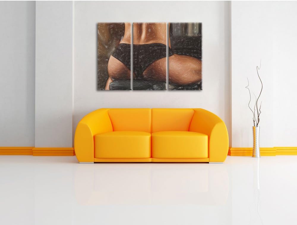 Pixxprint Frauenkörper von hinten als Leinwandbild/Grösse: 3 Teilig (120x80) cm/Wandbild/Kunstdruck/