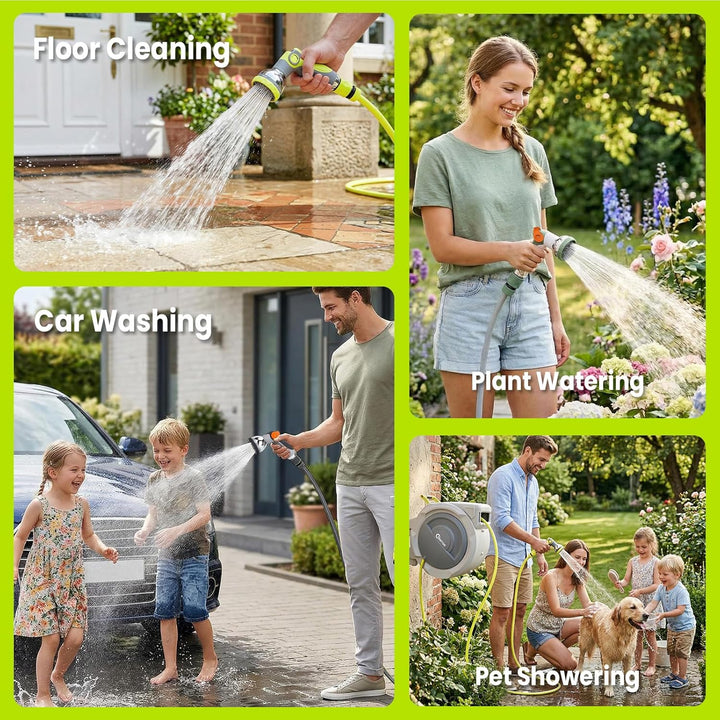Schlauchtrommel Wasser 45m + 2m, 180° Schwenkbar Wand-Schlauchbox, Automatischer Gartenschlauch trom