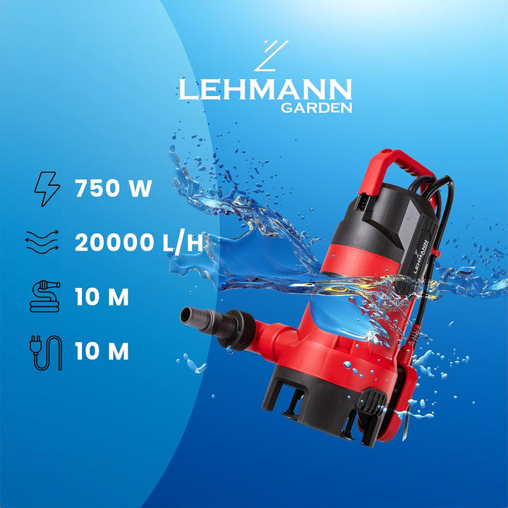Lehmann Tauchpumpe für Schmutz- und Reinwasser, (750 W, Förderleistung 13.500 l/h, max. Förderhöhe 1