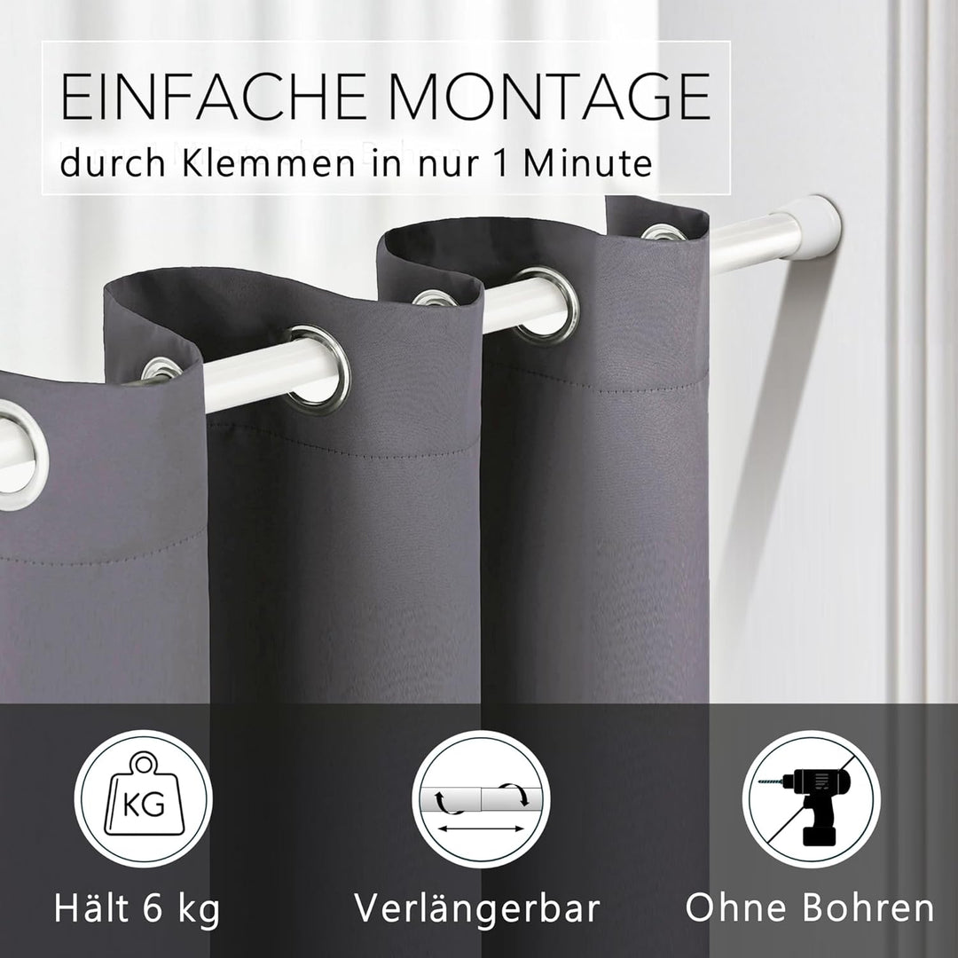 Teleskopstange ausziehbar (weiss, 70-120 cm) Kein Bohren & Rost, rutschfest, verstellbar Duschvorhan