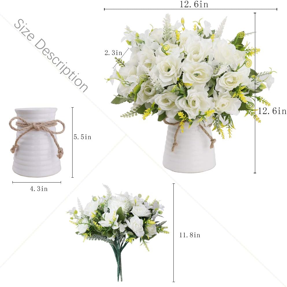 LESING Künstliche Blumen mit Vase Gefälschte Seidenblumen in Vase Gardenia Blumen Dekoration für Zuh