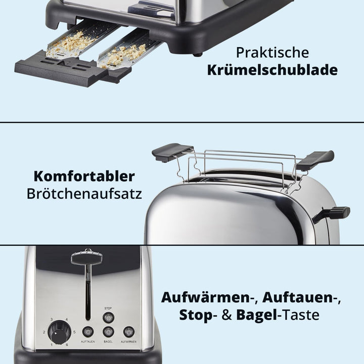 KHG Frühstücksset Wasserkocher & Toaster, Edelstahl Silber Chrom, Kapazität 1 Liter & 2 Scheiben, pr
