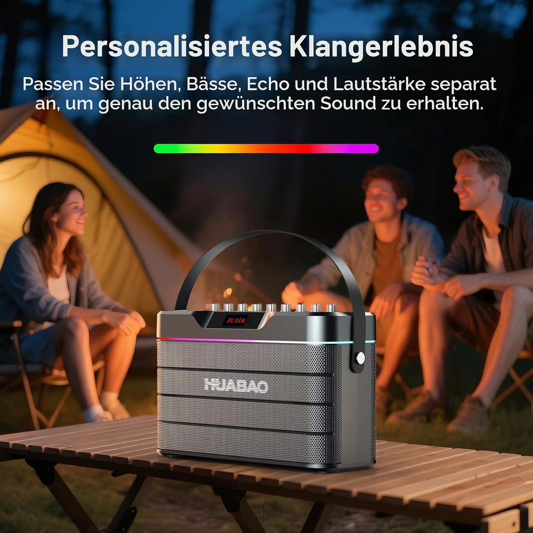 Karaoke-Maschine - 100W Bluetooth-Lautsprecher mit Super Bass, 2 drahtlose Mikrofone, tragbares PA-S