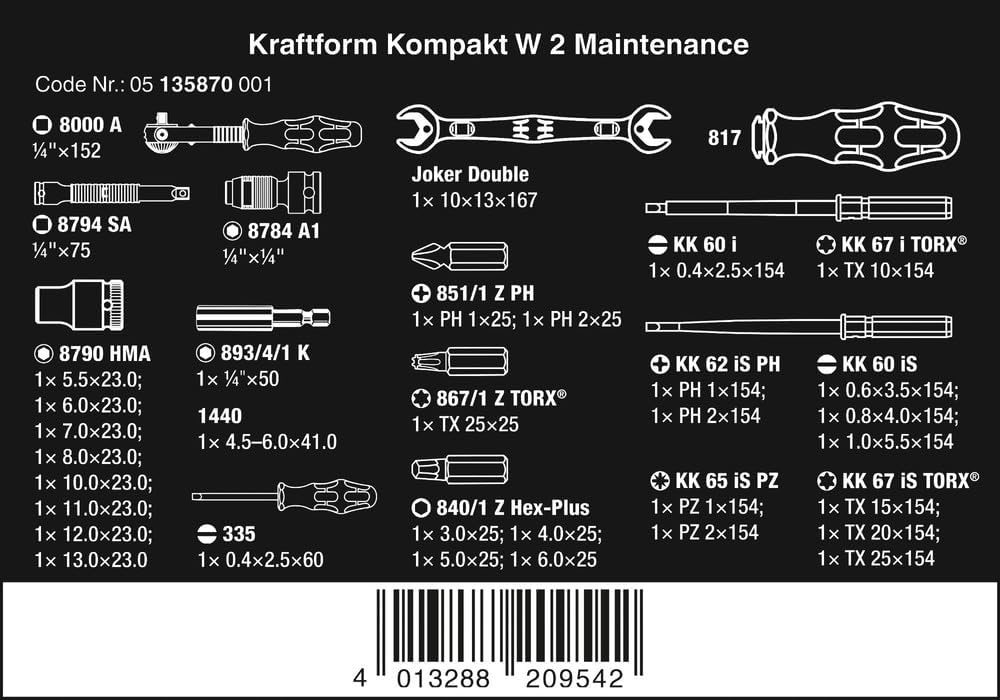 Wera - 05135870001 - Werkzeug Satz, Kraftform Kompakt W 2 Wartung, 35-teilig, Kraftform Kompakt