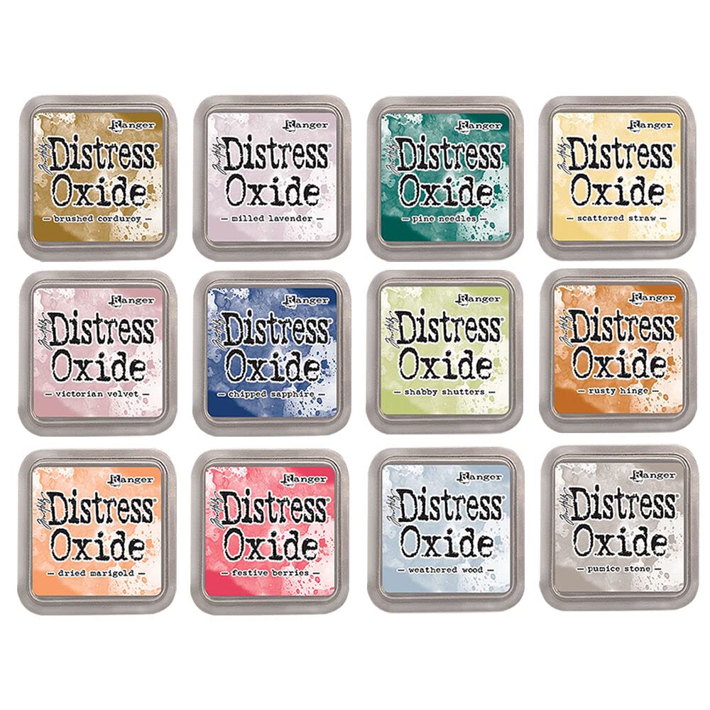 Kit mit 12 Pigment Fusion Tinte und Füller Tampon | Matt Effect Finish | Ranger Distress Oxide - Ent
