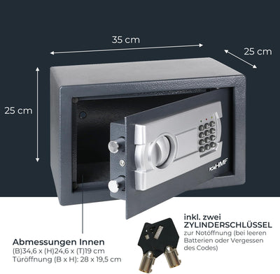 HMF 4612212 Möbeltresor mit Elektronik Zahlenschloss | 35 x 25 x 25 cm | Anthrazit, 35 x 25 x 25 cm