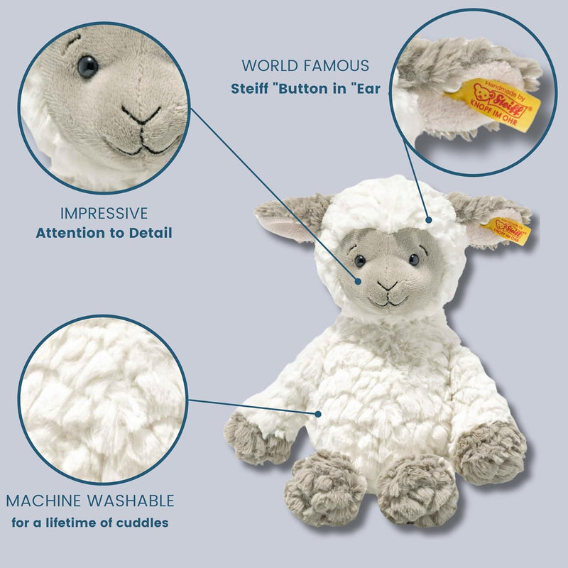 Steiff Lita Lamm weiss-braungrau 30 cm, Soft Cuddly Friends, weiches Stofftier Schaf, strukturiertes