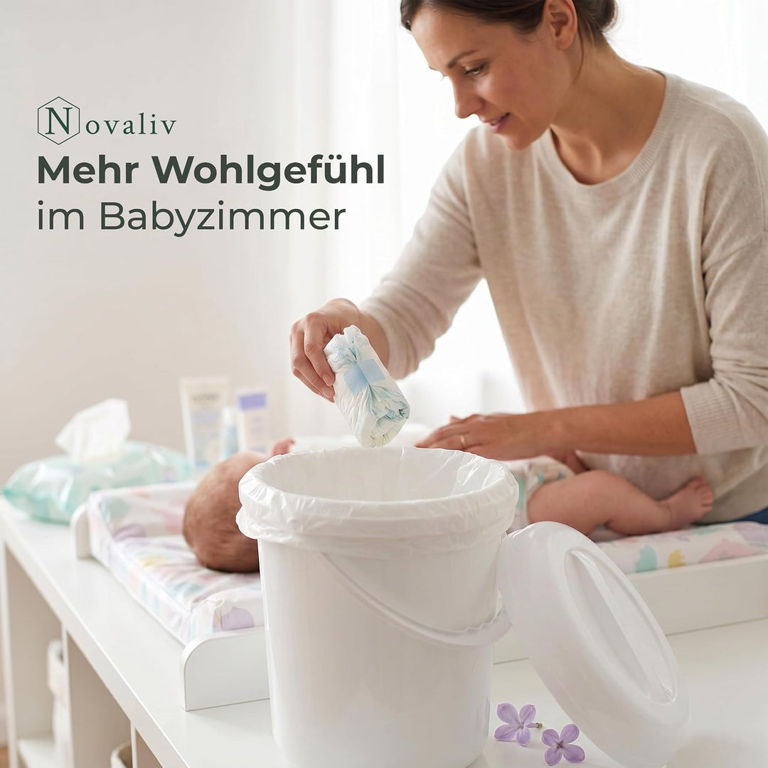 Novaliv Windeleimer geruchsdicht 20 L – grosser Windelmülleimer ohne Kassette mit Deckel &amp; Griff für